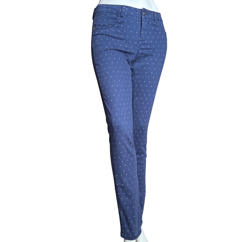 Blue Polka Dot Skinny Jeans Stretch Womens Sz 28 Faux Front Pockets Coastal
